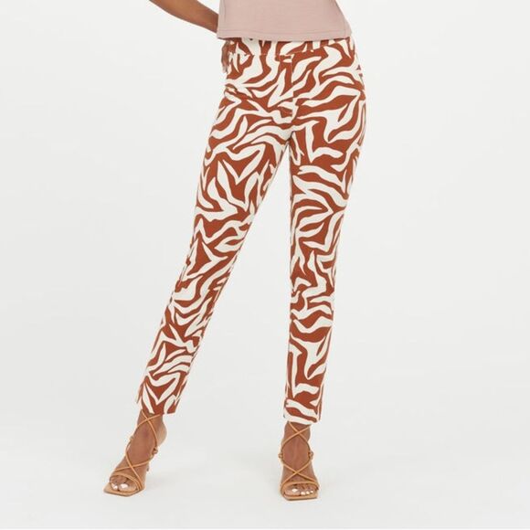 SPANX On-the-go Animal Printed Slim Straight Leg Pants Size Small Brown Zebra - Picture 1 of 9